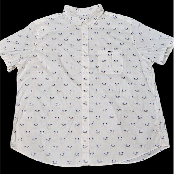 Vineyard Vines Shirt Mens 2XB Short Sleeve Button Front Casual Palm Print Preppy - Picture 1 of 12